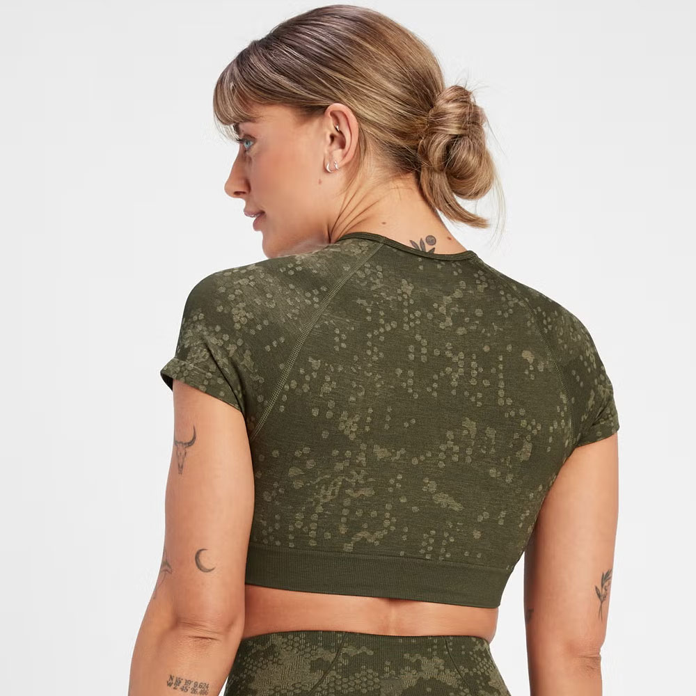 Seamless Pattern Crop Top – Olive Green