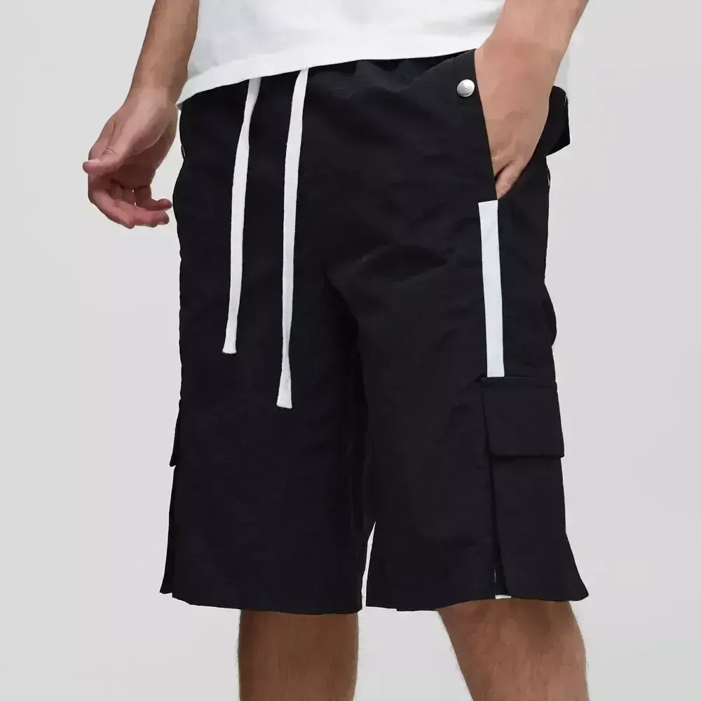 Baggy Long Length Nylon Cargo Shorts