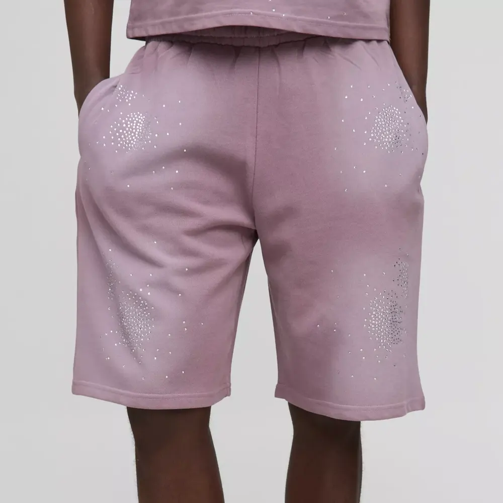 Oversized Washed Rhinestone Jersey Shorts