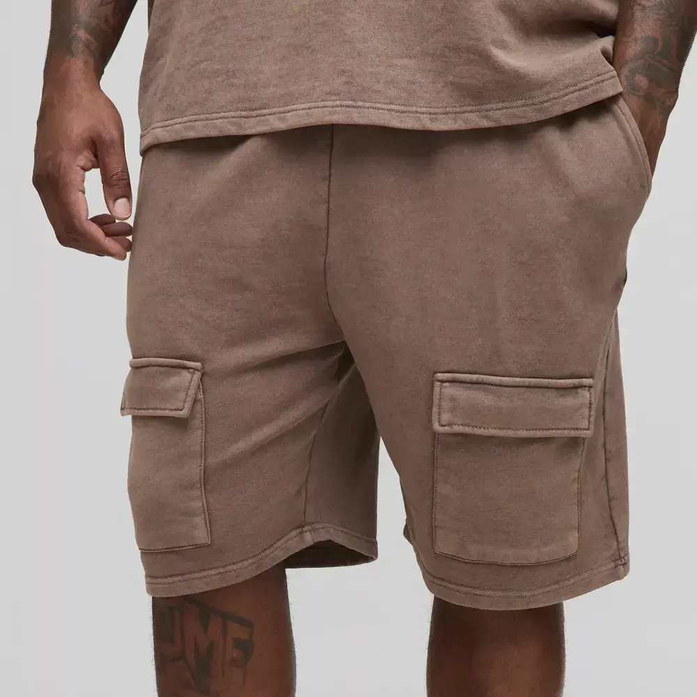 Plus Loose Fit Cargo Acid Wash Jersey Shorts