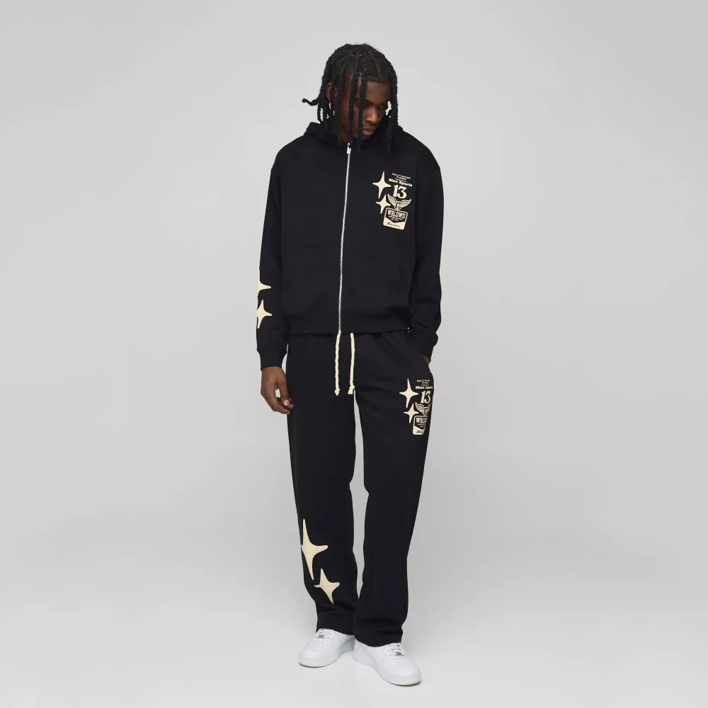 Oversized Boxy Graphic Hooded Zip Tracksuit
