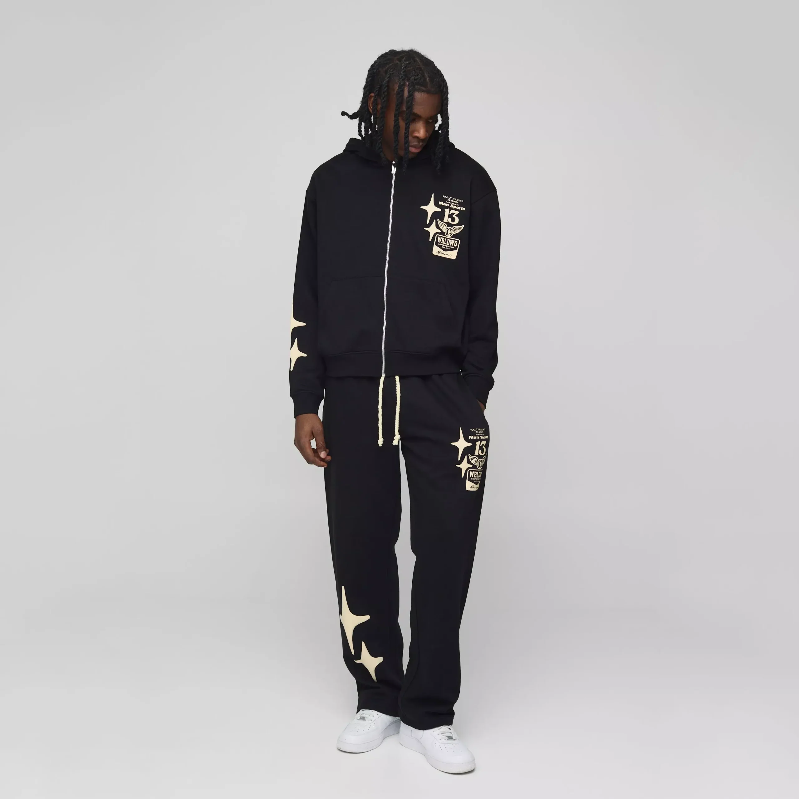 Oversized Boxy Graphic Hooded Zip Tracksuit